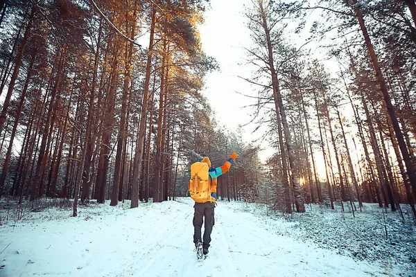 Arktischer Tourist Blick Von Hinten Auf Einen Mann Mit Rucksack — Stockfoto