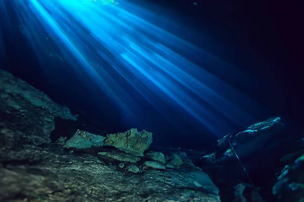 Underwater Landscape Mexico Cenotes Diving Rays Light Water Cave Diving — Stock Photo, Image