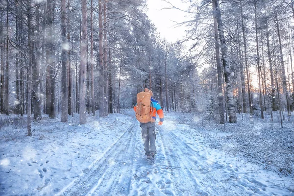 Arktischer Tourist Blick Von Hinten Auf Einen Mann Mit Rucksack — Stockfoto