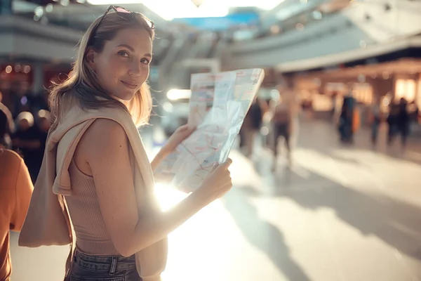 Turistas Cidade Com Mapa Viagem Viagens Mapa Cidade Turismo — Fotografia de Stock