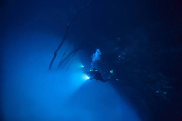 cenote angelita, mexico, cave diving, extreme adventure underwater, landscape under water fog