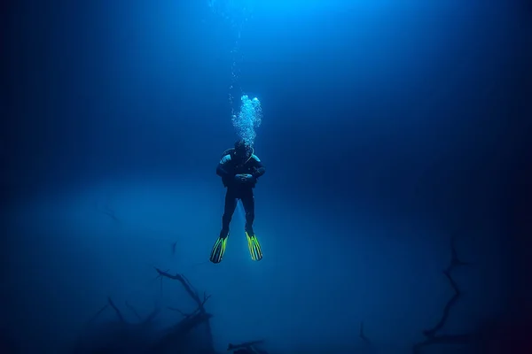 Cenote Angelita Mexico Jeskynní Potápění Extrémní Dobrodružství Pod Vodou Krajina — Stock fotografie