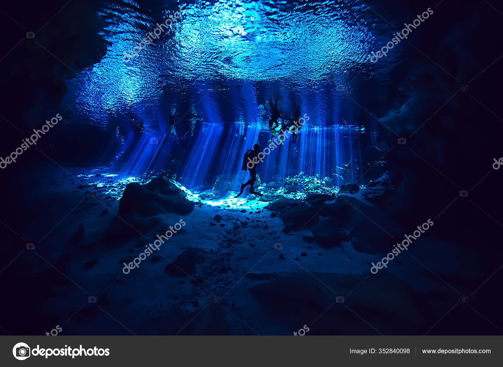 Diving Cenotes Mexico Dangerous Caves Diving Yucatan Dark Cavern Landscape Stock Photo by ©xload