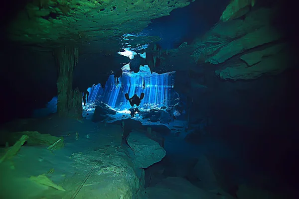 Cenote Angelita Fico Cave Diving Extreme Adventure Underwater Landscape Water — стоковое фото