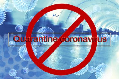 Coronavirus virüsleri arka planda bulanık, soyut sancak ulaşımı, metroda hareket halindeki insanlar