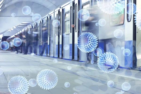 Coronavirus Viren Hintergrund Verschwommen Abstrakte Banner Transport Menschen Der Bahn — Stockfoto