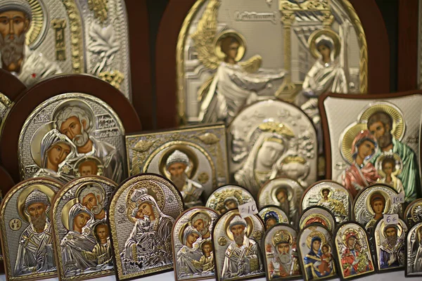 Kalambaka Grecja Września 2019 Ikony Prawosławne Sklepie Kościelnym Koncepcja Wiary — Zdjęcie stockowe