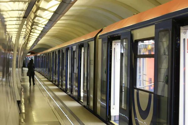 Vagão Trem Metrô Movimento Conceito Transporte Fundo Abstrato Sem Pessoas — Fotografia de Stock