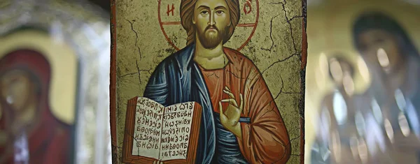 Kalambaka Grecja Września 2019 Ikony Prawosławne Sklepie Kościelnym Koncepcja Wiary — Zdjęcie stockowe