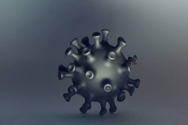 Coronavirus modeli siyah arkaplanda izole edilmiş, mikro virüs fotoğrafı