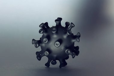 Coronavirus modeli siyah arkaplanda izole edilmiş, mikro virüs fotoğrafı