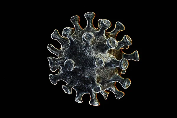 Model Koronawirusa Izolowany Czarnym Tle Zdjęcie Mikrowirusa — Zdjęcie stockowe