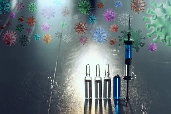 Şırınga Ampul Koronavirüs Aşısı Konsept Tıp Aşısı Koruma Covid — Stok fotoğraf
