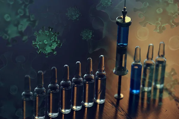注射器とアンプルコロナウイルスワクチン概念医学予防接種Covid — ストック写真