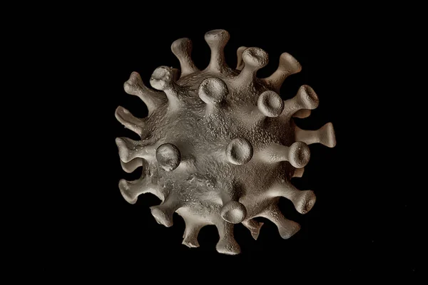 Model Koronawirusa Izolowany Czarnym Tle Zdjęcie Mikrowirusa — Zdjęcie stockowe