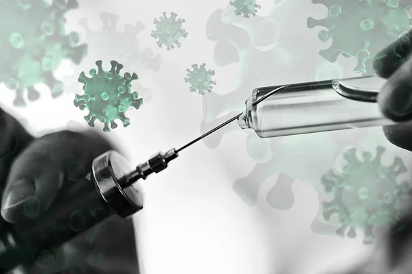 注射器和安培剂 头孢病毒疫苗 概念药物疫苗保护系数19 — 图库照片