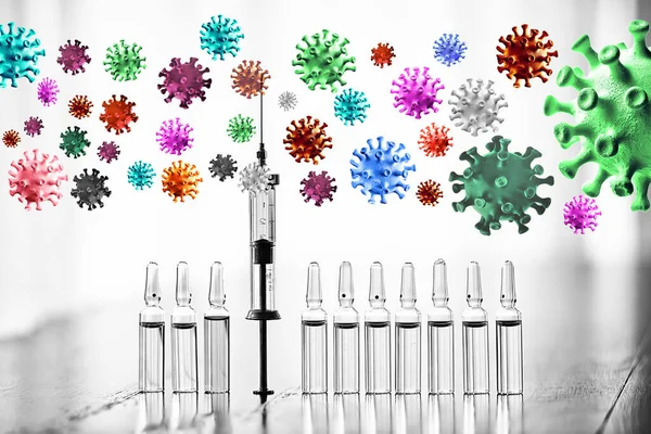 Injectiespuit Ampul Coronavirus Vaccin Concept Medicijnvaccinatie Covid — Stockfoto