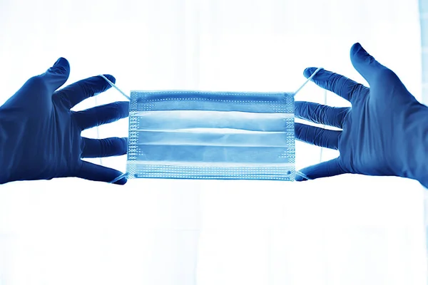 Hands Putting Medical Mask Concept Virus Protection Pandemic Covid — Stock Photo, Image