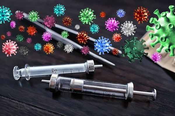 注射器和安培剂 头孢病毒疫苗 概念药物疫苗保护系数19 — 图库照片