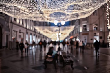 Soyut manzara noel arkaplanı dekore edilmiş şehir sokağı kentsel geçmişi yeni yıl