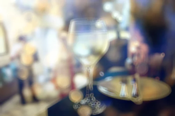 Verre Vin Blanc Restaurant Intérieur Dîner Abstrait Avec Alcool Bar — Photo