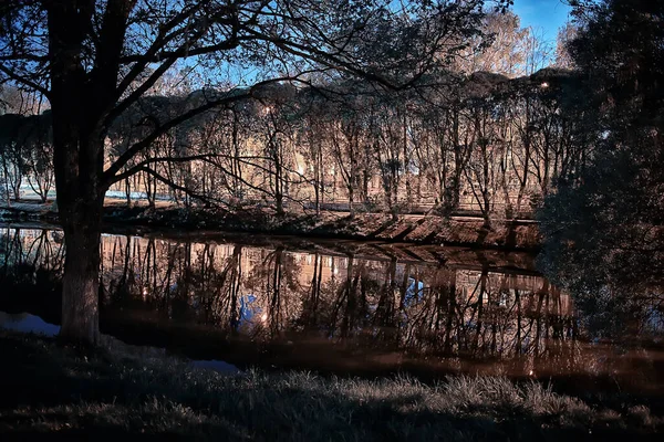 Noapte Peisajul Parcului Vedere Abstractă Alee Copaci Lumini Toamna Estompat — Fotografie, imagine de stoc