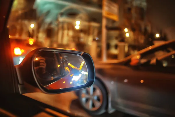 Abstract Wazig Zicht Nachtstad Vanuit Een Autoraam Verkeer Stad — Stockfoto