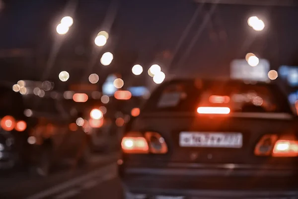 Trafik Bilar Natten Staden Från Bilen Ljus Abstrakt Auto Bakgrund — Stockfoto