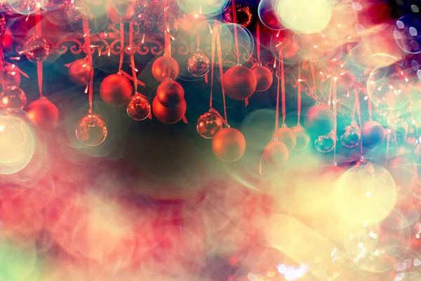 Прикраса Фону Червоні Різдвяні Кульки Вночі Відкритому Повітрі Свята — стокове фото