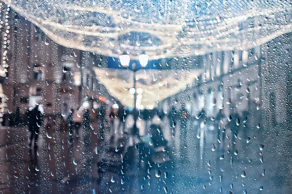 Abstrakte Herbst Regen Hintergrund Der Nacht Stadt Tropfen Fallen Oktober — Stockfoto