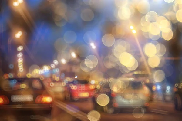 Abstrato Visão Turva Cidade Noturna Partir Uma Janela Carro Tráfego — Fotografia de Stock