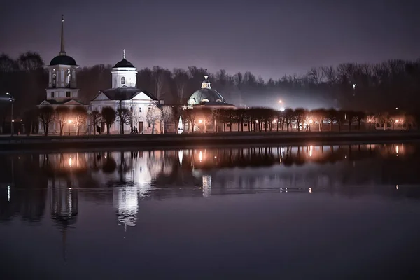 Nacht Landschaft Kirche Der Nähe Von Russland Fluss Abstrakte Historische — Stockfoto