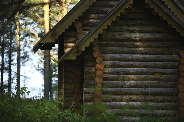 Small Wooden Church Forest Summer Landscape Native Orthodox Faith Concept — Stock Photo, Image