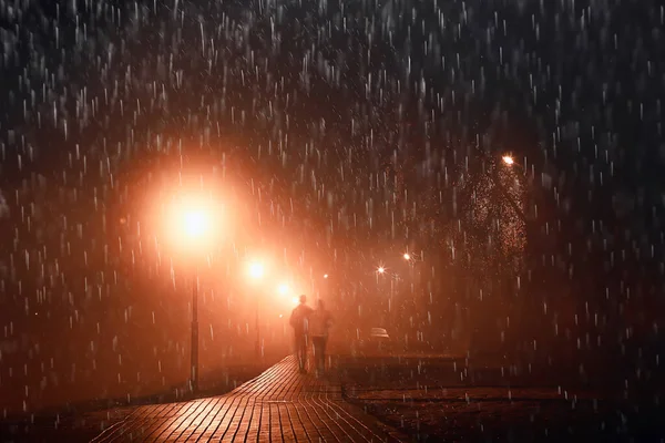 Gece Şehrinde Soyut Sonbahar Yağmuru Arka Planı Ekim Gecesi Düşen — Stok fotoğraf