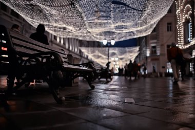 Soyut manzara noel arkaplanı dekore edilmiş şehir sokağı kentsel geçmişi yeni yıl