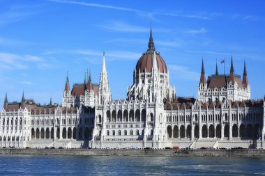 Budapeşte parlamentosu manzarası, Avrupa 'daki Macaristan başkenti turist manzarası, mimari manzarası