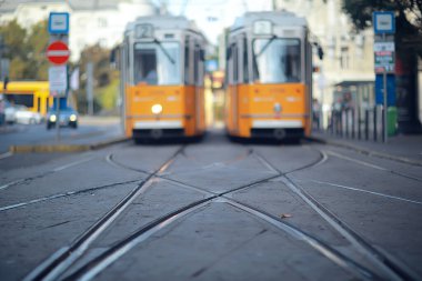 Trams şehir manzarası, bulanık arkaplan geleneksel Avrupa şehir manzarası, yaşam tarzı