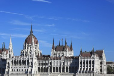 Budapeşte parlamentosu manzarası, Avrupa 'daki Macaristan başkenti turist manzarası, mimari manzarası