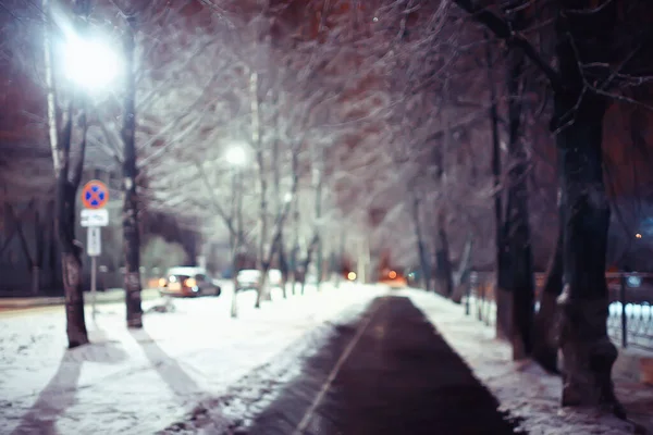 Astratto Sfondo Sfocato Paesaggio Natale Neve Città Strada Cadere Fiocchi — Foto Stock