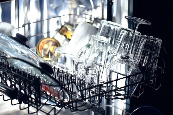 Dishes Open Dishwasher Home Style Lifestyle Cleanliness Convenience Background — Stock Photo, Image