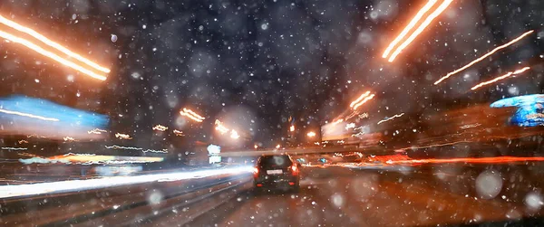 Trafic Voitures Dans Ville Nuit Vue Voiture Lumières Abstraites Arrière — Photo