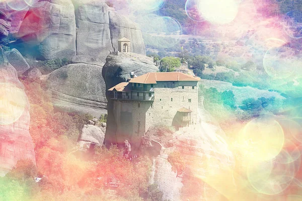 Meteora Grecia Monasterio Paisaje Monasterio Ortodoxo Las Montañas Cristianismo Vista — Foto de Stock