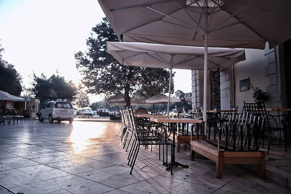 Vide Café Été Sans Personnes Quarantaine Coronavirus Europe — Photo