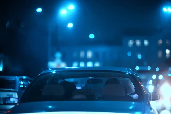 Abstracta Vista Borrosa Ciudad Nocturna Desde Una Ventana Coche Tráfico — Foto de Stock