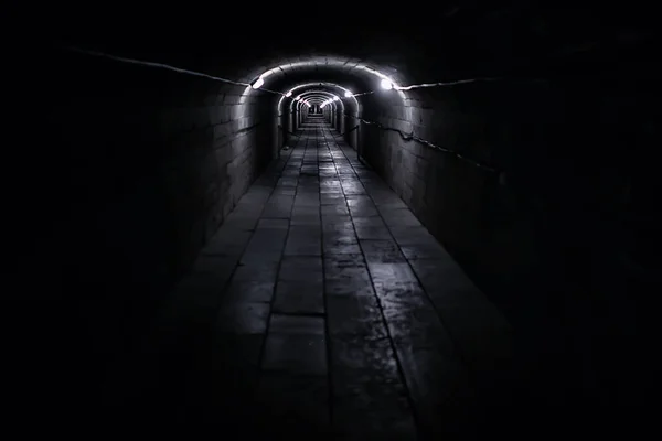 Castle Tunnel View Gloomy Underground Passage Perspective Old European Castle — Stock Photo, Image