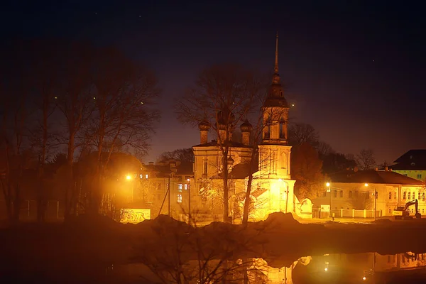 Noční Krajina Kostel Blízkosti Ruské Řeky Abstraktní Historická Krajina Architektura — Stock fotografie
