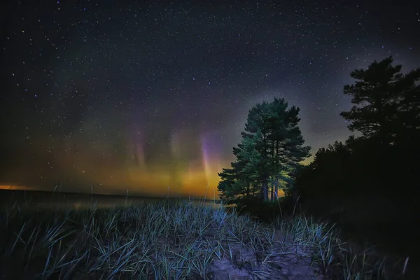 Nyári Táj Aurora Borealis Kilátás Ragyogás Elvont Éjszakai Természet — Stock Fotó