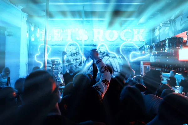 Blurred Background Rock Concert Night Club Music Crowd People Lot — Stock Photo, Image