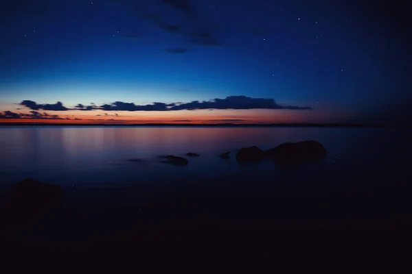 Puesta Sol Abstracta Lago Paisaje Agua Cielo Visión Borrosa Libertad — Foto de Stock