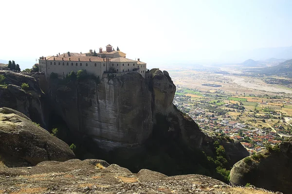Paisagem Mosteiro Meteora Greece Mosteiro Ortodoxo Nas Montanhas Cristianismo Visão — Fotografia de Stock